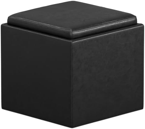 SIMPLIHOME Rockwood Cube Storage Ottoman with Tray - 17" Wide x 1...