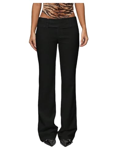 Milumia Women's Wide Leg Bell Bottom Dress Pants Old Money Low Waist Wide Waistband Work Office Trousers