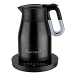 Vektra VEK-1504MBK Vacuum Insulated Easy Pour Cordless Kettle with Temperature Selection Indicator Gauge, 1.5 Litre, Metallic Black