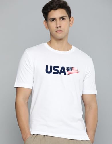 Image of Veirdo Regular Fit Half Sleeves Round Neck Typographic Printed Pure Cotton T-Shirt for Men (Available Colors: Black, Navy, Swan White, & White) (Sizes: S to 2XL)