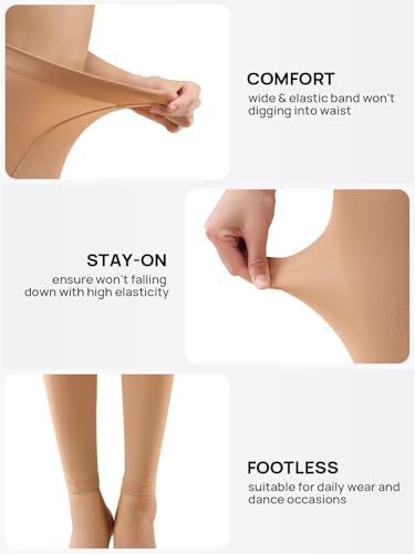 Image of MANZI Control Top Women's Footless Tights Opaque Tights for Dresses 2 Pairs