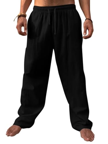 BAYAMO Mens Lounge Linen Pants Casual Baggy Yoga Lightweight Drawstring Slacks with Pockets3