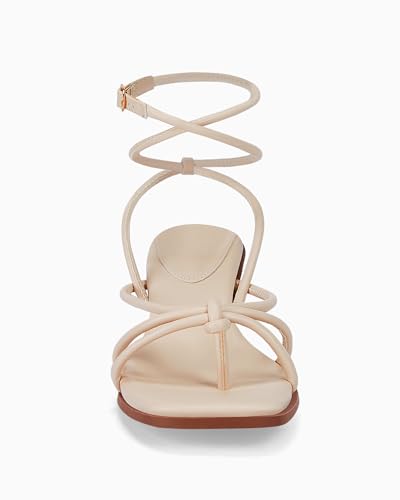 Image of Coutgo Womens Strappy Heels Sandals Thong Gladiator Square Open Toe Low Kitten Heeled Criss Cross Ankle Strap Summer Dress Wedding Shoes