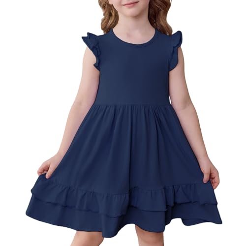 Little Bitty Toddler Girl's Dresses Summer Cotton Dress Flutter Sleeve Tiered Casual Skater Frock Twirly Sundress 3-8 Years