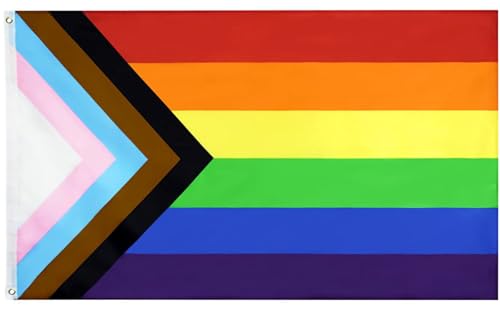 Progress Pride Rainbow Flag 3x5 FT Outdoor All Inlcusive Progressive Bisexual LGBTQ Non Binary Lesbian Gay Transgender Pride Month Proculsexual Flag Banner Decoration for Parade Party