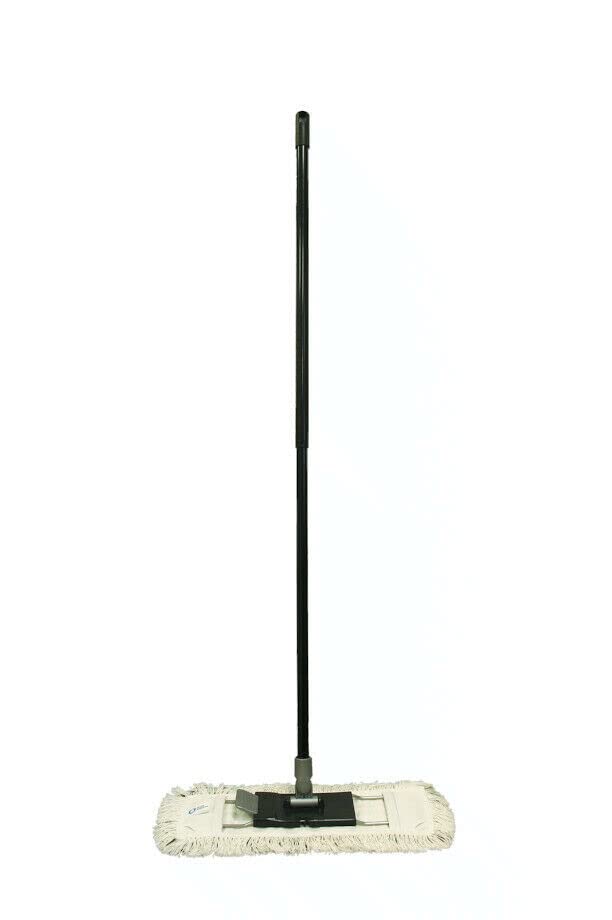 Juego de fregona de acero inoxidable de 3 piezas – 50 cm – Soporte plegable de acero inoxidable + mopa + mango telescópico (2, flecos)