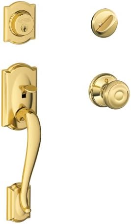 Camelot Single Cylinder Handleset and Georgian Knob, Bright Brass (F60 CAM 605 GEO)