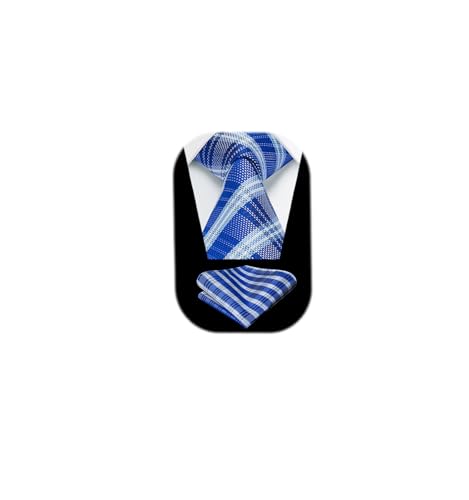 Image of HISDERN Ties for Men Plaid Checkered Tie with Pocket Square Woven Business Formal Necktie Handkerchief Set Wedding Party