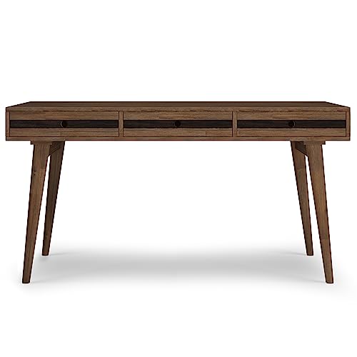Image of SIMPLIHOME Clarkson SOLID ACACIA WOOD Contemporary 60 Inch Wide Desk in Rustic Natural Aged Brown, For the Office Desk, Writing Table, Workstation and Study Table