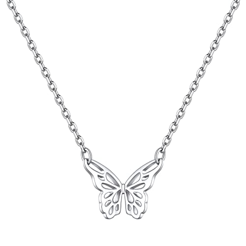 ChicSilver 925 Sterling Silver Butterfly Necklace Dainty Cute Butterfly Pendant Necklace for Women Minimalist Everyday Jewelry Christmas Gift