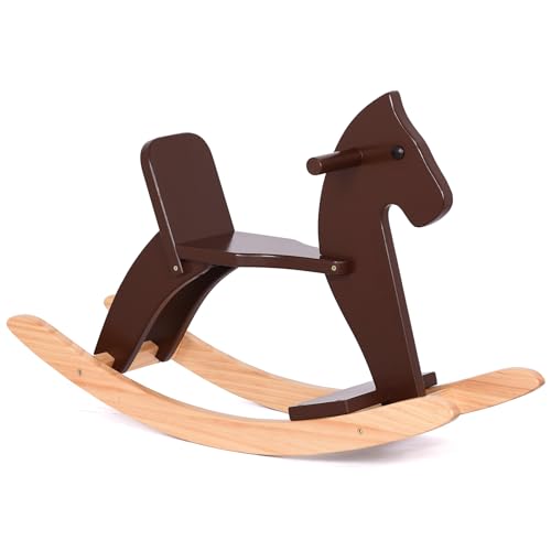KRAND Rocking Horse Baby Ride On Toy for Kids Wooden Classic Design with Pedal and Safe Backrest Ideal Gift for Toddlers (Classic, Espresso)