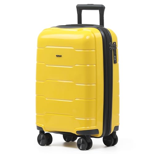 CRUW Hand Luggage, TSA Approved Lock, Silent Double Spinner Wheels Expandable Lightweight Suitcase – Bag Fits 56x45x25cm Overhead Carry On Limit for easyJet, BA, Jet2 & More – Black