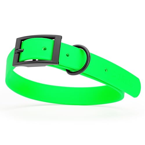 Image of Dogline Biothane Waterproof Dog Collar Strong Coated Nylon Webbing with Black Hardware Odor- Proof for Easy Care Easy to Clean High Performance Fits Small Medium or Large Dogs, Tropical Green