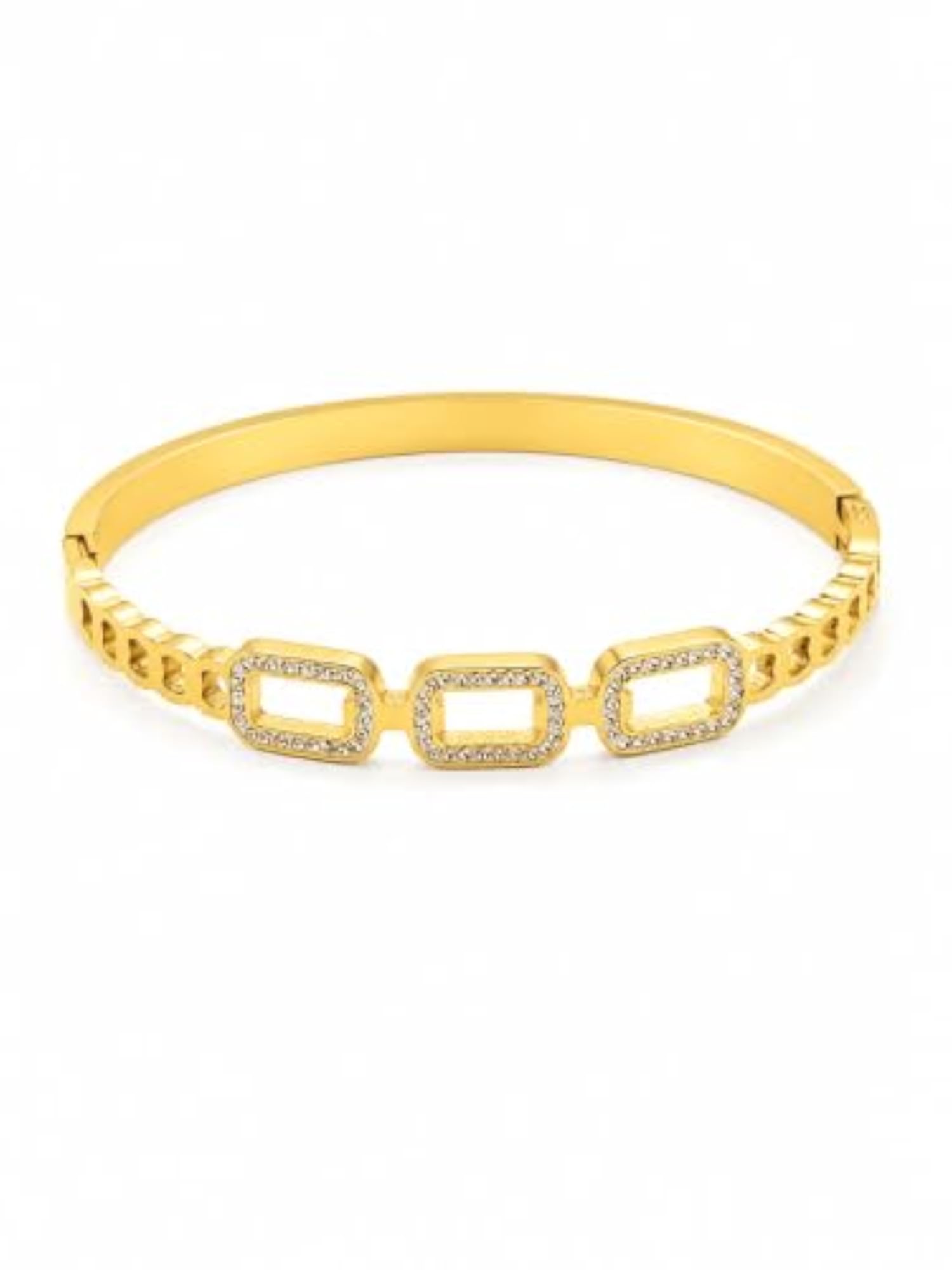 Women's Geometric Crystal Link Bangle Bracelet, Gold Metal
