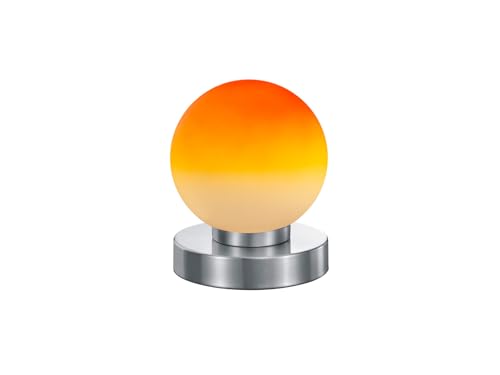 Petite lampe de table Touch hauteur 15 cm boule de verre orange, base argentée