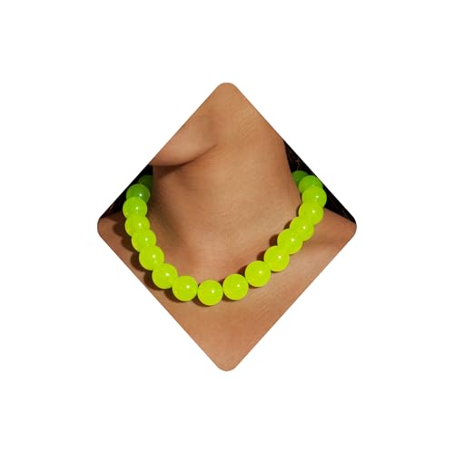 VIYPDRST Colorful Chunky Beaded Necklace for Women Acrylic Bead Choker Necklaces Adjustable Large Round Beads Choker Necklaces Neon Resin Beads Necklace Handmade Summer Costume Party Jewelry (green)