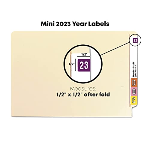 Doctor Stuff - Mini 2023 Year Stickers, Compatible With Smead Smym Series, Purple Colored Year Labels For End Tab File Folders, 500/Roll, 1 Roll, 1/2" X 1" - Small Labels #TOP2