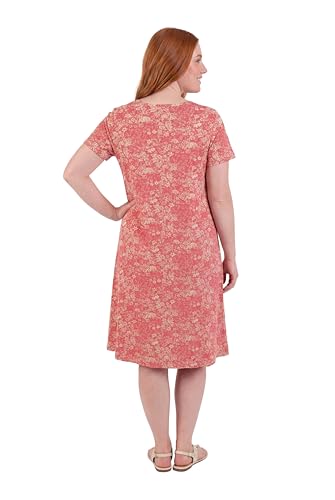 Image of LA CERA Women's 100% Cotton Floral A-Line Sun Dress with Side Pockets Midi | Scoop Neck | Short Sleeves | Side Pockets | Floral Print
