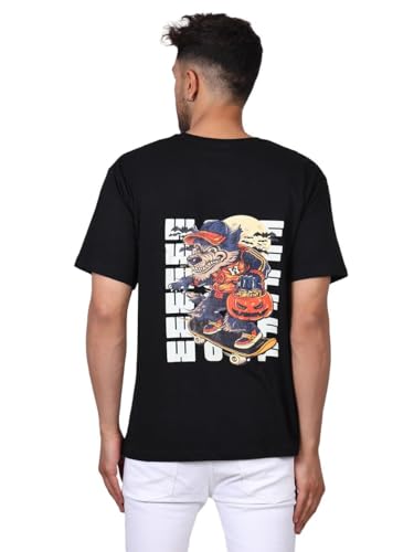 Image of Dragon's Lair Men's Printed Round Neck Pure Cotton Black T-Shirt for a Bold and Mystical Look
