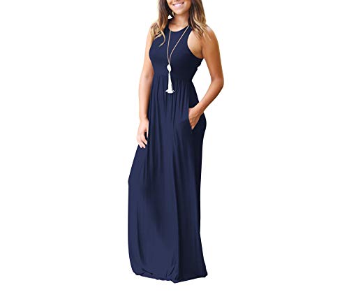 UbdehL Vestido longo feminino, sem manga/manga curta, vestido longo elegante para festa, Azul-escuro