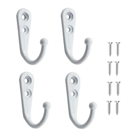 4 PCS Wall Mounted Hooks Coat Hooks Retro Door Robe Hook for Hanging Towel Clothes Hat Key Cup Single Metal Hook Cloth Hanger for in Bedroom Bathroom Kitchen Cupboard (with 8 Pcs Screws)-White Cover