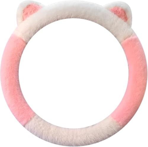 秋冬用車ハンドルカバー スズキ SX4 S-CROSS/スイフト/ジムニー/エスクード/ラパン/ランディ/ハスラー/ソリオ/アルトワークスに適したベルベットの防寒ハンドルカバー 暖かく、ふわふわ、柔らかく快適な立体猫耳形状かわいいファッションカーアクセサリ