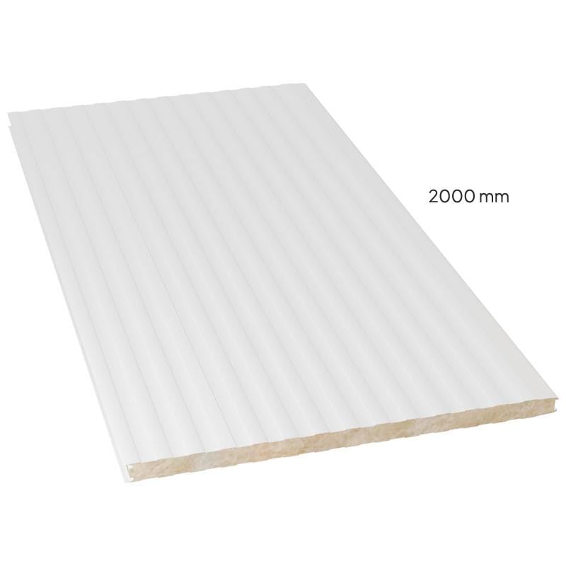 Acero Panel - Panel fa. TV MECW50 2000x1000mm | Interior - Exterior Blanco Pirineo | Acero Prelacado | Nervado | Lana de roca