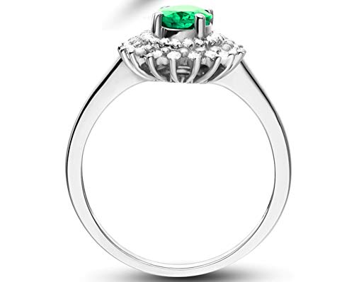 Amdxd Wedding Bands 18K White Gold, 0.85Ct Flower Emerald With Diamond Solitaire Ring, Anniversary Rings Women Size 6, Birthday Gifts | Valentine Gifts For Women #TOP1