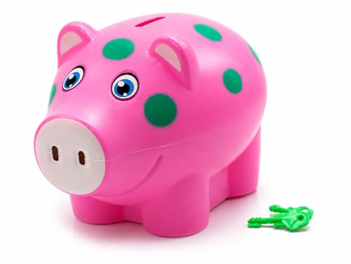 Image of Piggy Bank for Kids with Lock & 2 Keys - Pig-Shaped Polka Dot Coin Bank for Boys & Girls | BIS Certified Plastic Gullak | Money Saving Bank Gift Toddlers 3+ Years | Made in India (Pink)