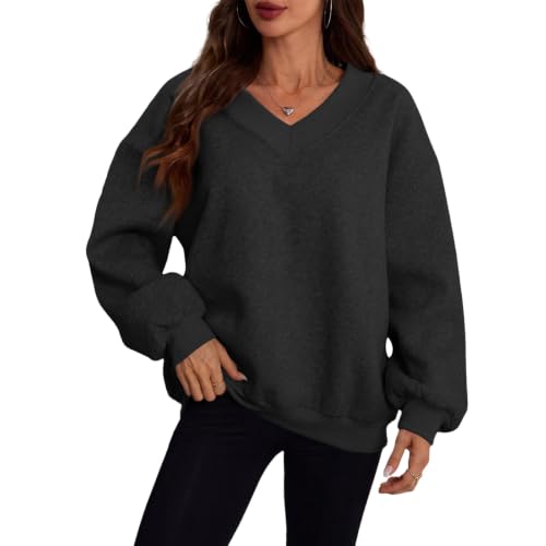 FULILYEO Womens V Neck Oversized Sweatshirts Long Sleeve Pullover Fleece - image 3