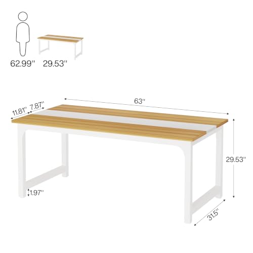 Image of Tribesigns Modern Computer Desk, 63 x 31.5 inch Large Office Desk Computer Table Study Writing Desk Workstation for Home Office, Light Walnut /White