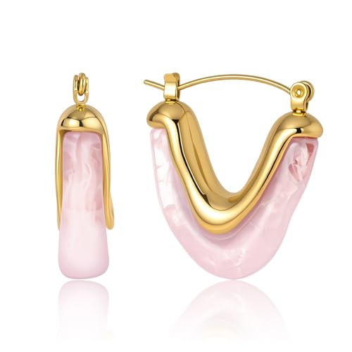 Image of Fullpop Vintage Earrings for Women, Chunky 14K Gold Plated Resin Hoop Earrings Lightweight Hollow Drop Earrings Hypoallergenic Earrings for Women Vintage Anthropologie Jewelry Gifts for Women