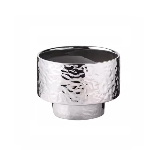 UPJAKS Dekorativ Blumentopf mit silberner Keramikglasur, modern, rund, metallisch, Sukkulententopf, Porzellan, dekorativer Tischtopf for Zimmerpflanzen im Innenbereich for Kräuter Pflanzkübel(M)