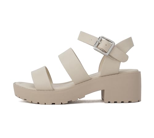 Image of Soda ACCOUNT-2 ~ Little Kids /Children /Girls Open Toe Two Bands Lug sole Fashion Block Heel Sandals with Adjustable Ankle Strap