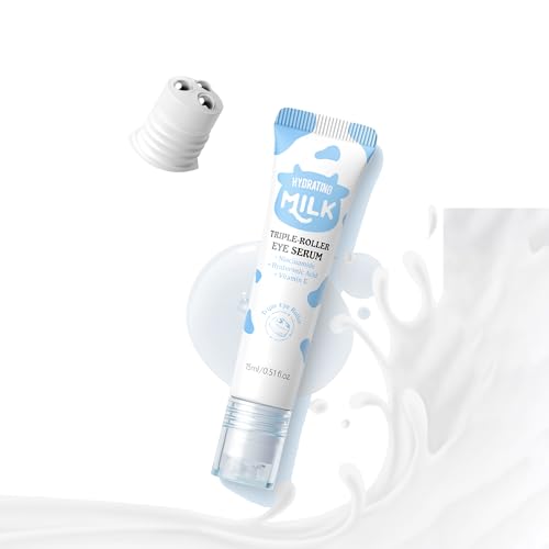 ARAKY Milk Eye Cream for Dark Circles and Puffiness, Hydrating Triple-roller Eye Serum, Improve Skin Elasticity, Intense Moisturizing Dullness, Dryness, Reduce Fine Lines, Skin Care Cream 0.51 oz