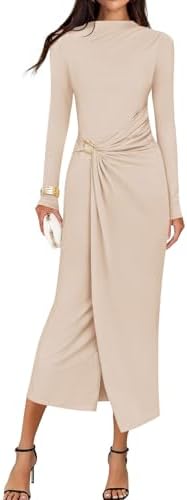 ZESICA Women's 2026 Spring Long Sleeve Bodycon Dress Mock Neck We...