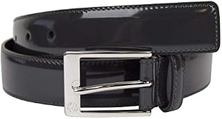 Gucci Men's Square Dark Gray Patent Leather Belt With GG Detail Buckle 345658