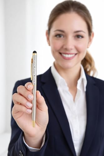 Image of Personalised Ballpoint Pen with Stylus - Custom Engraved Gold Metal Pen for Touchscreen Devices | Smooth Writing Executive Pen for Office, Students & Professionals