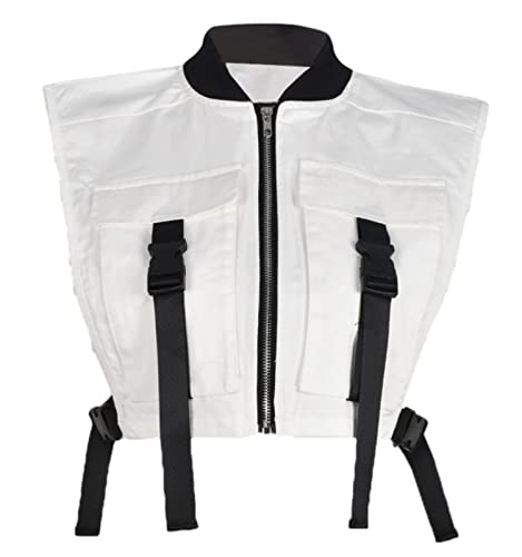 Bnigung Women's Sexy Crop Cargo Vest Sleeveless Buckle Zip Up