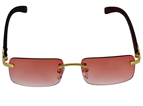 Elite Slim Rimless Rectangular Metal & Wood Art Aviator Sunglasses