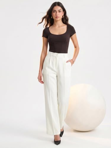 Image of Selvia Women's Solid Straight Fit Trousers, Front Pleated Formal Pants