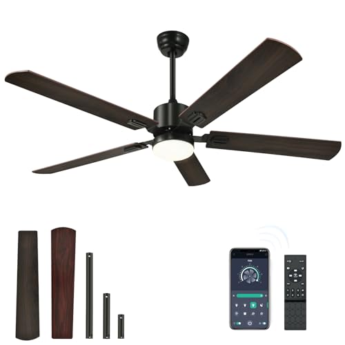 DWVO 60 Inch Smart Ceiling Fan with Light and Remote & APP Control, Modern Black Ceiling Fans with Reversible 6 Speeds Quiet Motor, 3 Color Dimmable, Memory Function, for Bedroom, Outdoor, Indoor