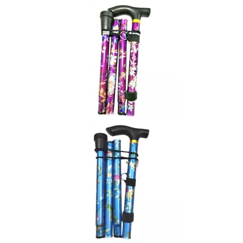 MERISHOPP® 2Pcs Foldable Cane Adjustable 5-Section Hand Walking Stick Camping Pole | Sporting Goods | Outdoor Sports | Camping & Hiking | Hiking Gear | Walking & Trekking Sticks