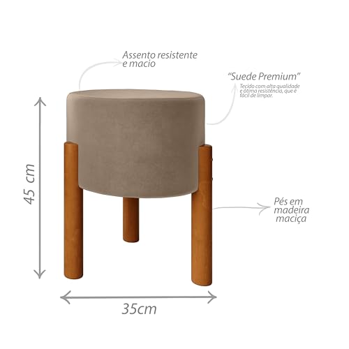 Kit 2 Puff Decorativo Redondo Thor com Pés em Madeira Maciça Linho Cor Bege