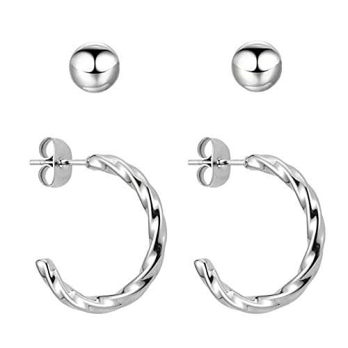 BONNYBIRD® Criollos Pendientes Mujer Plata Aros Acero Inoxidable - Pequeños Pendientes Aro Plata Mujer Set Pendientes Plata de Ley 925