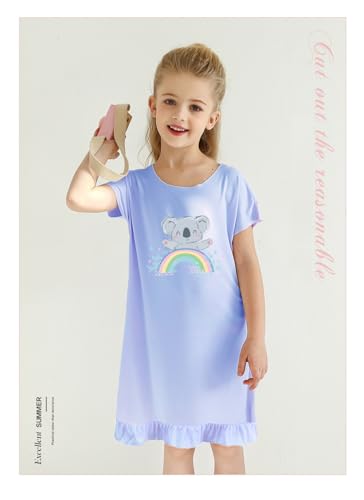 Tkria 2Pcs Girls Nightgowns 3-10 Years Flutter Short Sleeves Nightdress Nightie Dress Sleepwear Pajamas for Toddler Girls3
