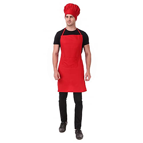Image of KODENIPR CLUB Kitchen Apron With Cap Set for Women /Men Chef (Red)