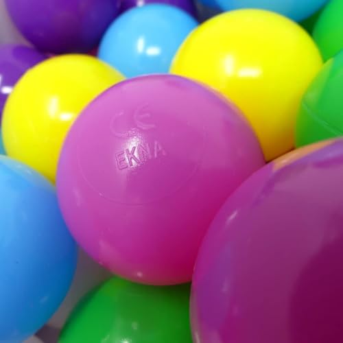 EKNA Spielbälle Ø 5,5cm - Bällebad Bälle 200 Stück - Bunte Auswahl für Bällebad-Pool - Plastikbälle Baby-Bälle Farben Hellgrün Hellblau Gelb Rosa Weiß Lila