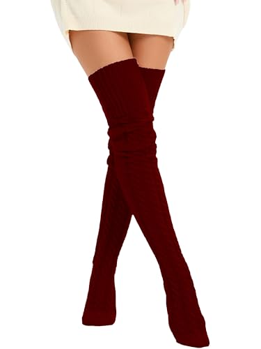 Image of Women's Thigh High Knitted Winter Boot Socks Vintage Extra Long Leg Warmer Over Knee High Stockings