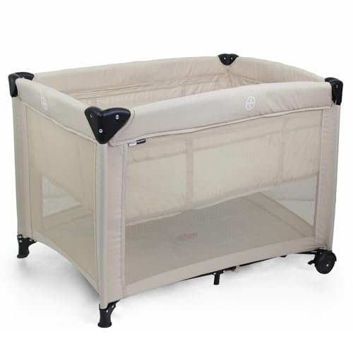 BAMBINETO Cuna de Viaje para bebé PHILOCALY Plegable, Dos Niveles colchón. Beige